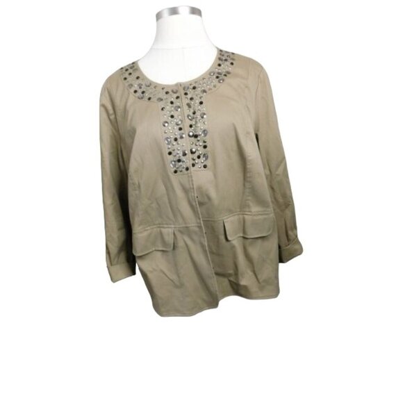 Dennis Basso Size 3X Beaded Twill Plus Size Lined Jacket - Picture 1 of 4
